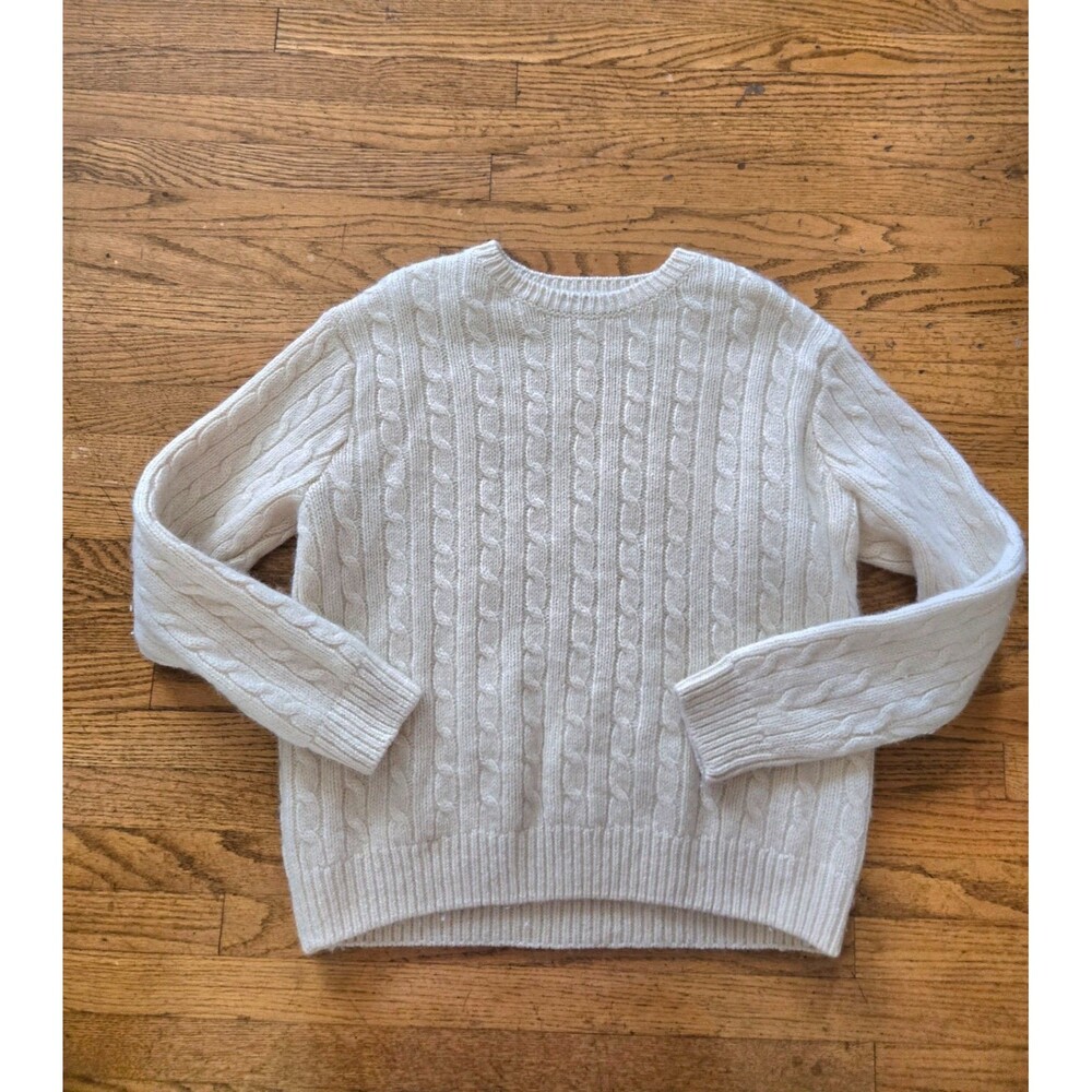 Brandy Melville Ivory Cable Knit Wool Blend Crewneck Sweater Women Fisherman